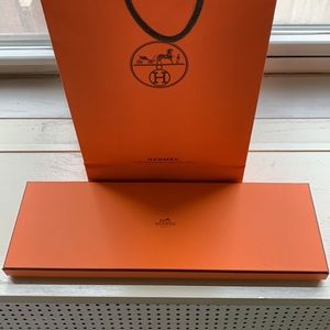 Authentic Hermes Gift Bag, Tie Box, and Ribbon